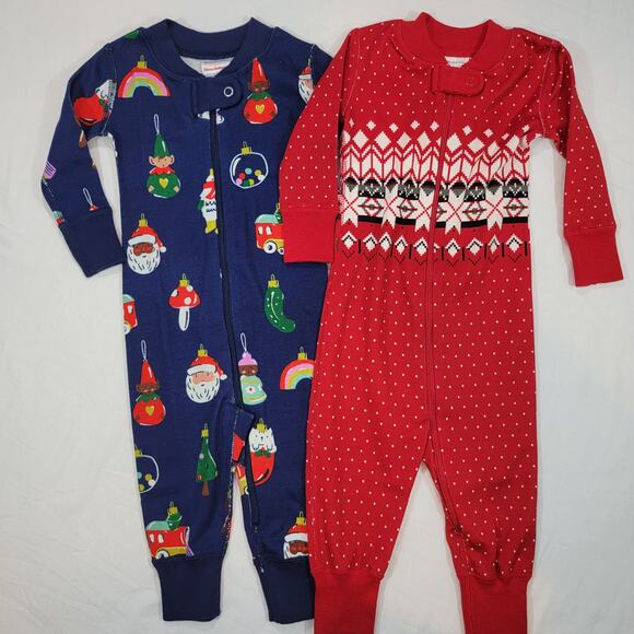Hanna Andersson 2 Long Sleeve Zip Blue and Red Holiday Pajamas - Picture 1 of 6
